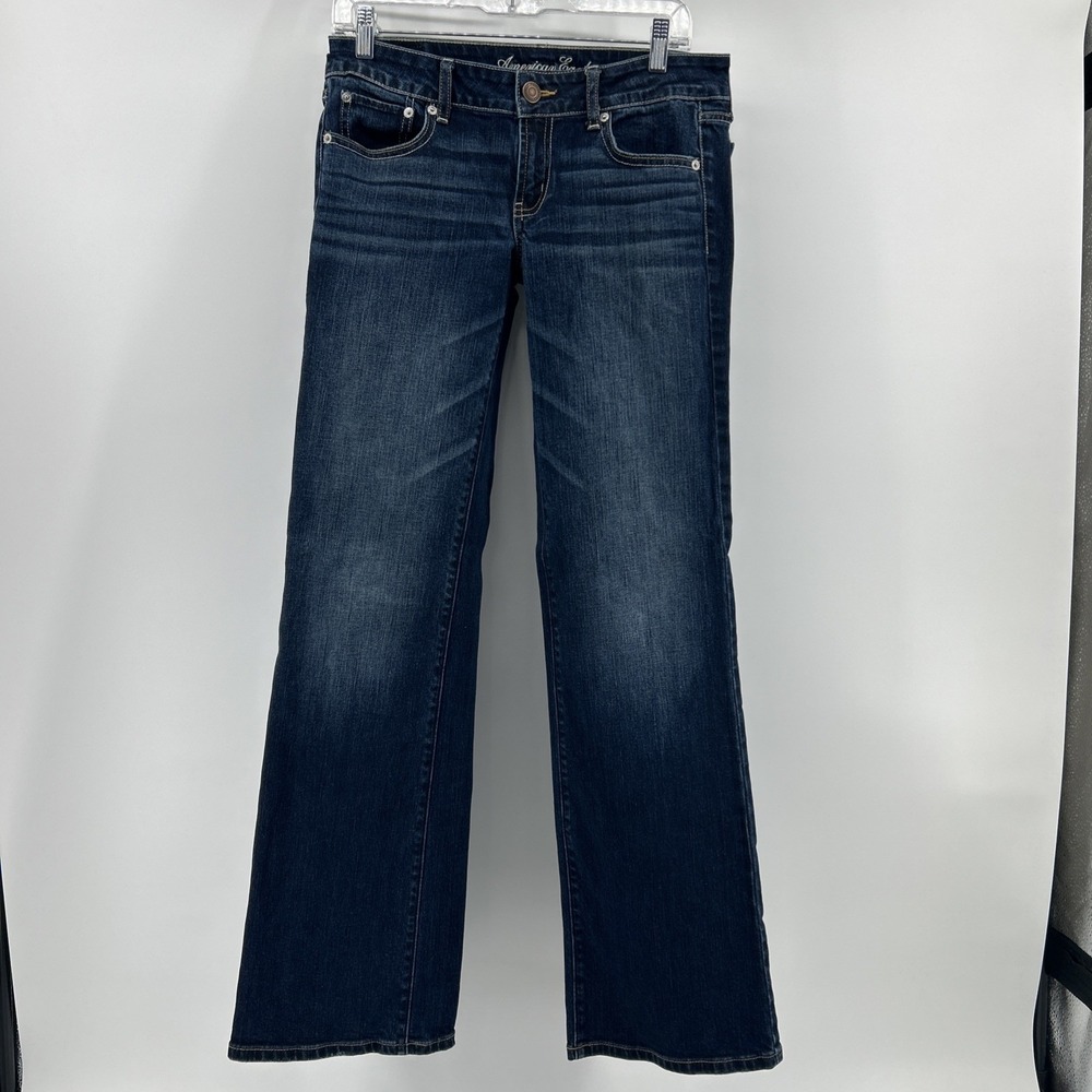 American Eagle Jeans Women's 8 Blue Denim Flare Logo Boyfriend Cotton Stretch